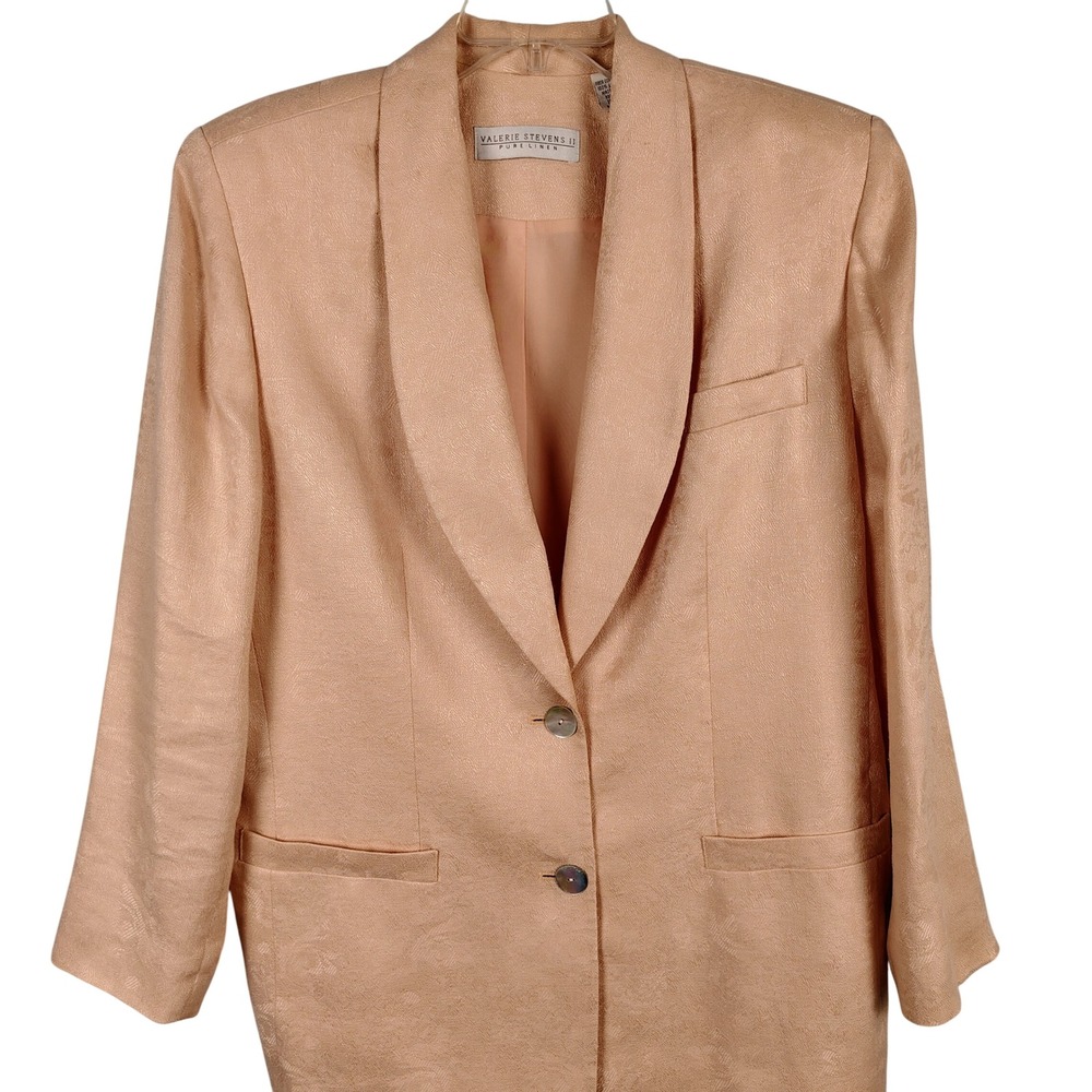 Valerie Stevens II Womens 18W Blazer Peach Pure Linen Jacquard Grandmacore